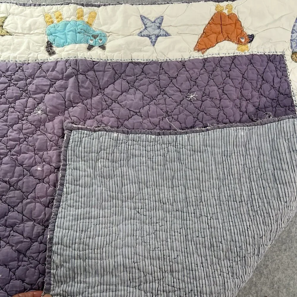 Vintage Garnet Hill Baby Crib Quilt Animals tattered distressed 31x39